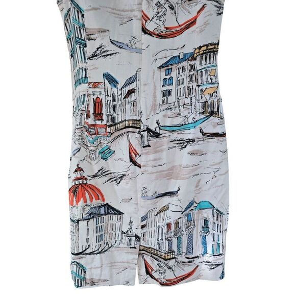 Venice-Inspired Sleeveless Shift Dress City scape Print gondola elegant chic - Picture 5 of 10
